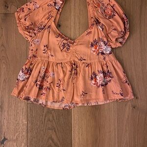Abound Orange Puff Sleeve Peplum Blouse